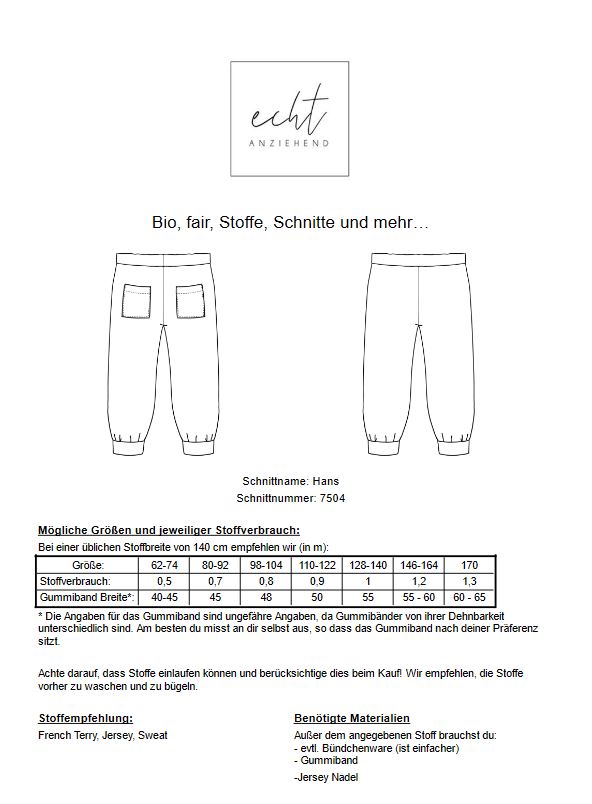 7504 gemütliche Hose Hans