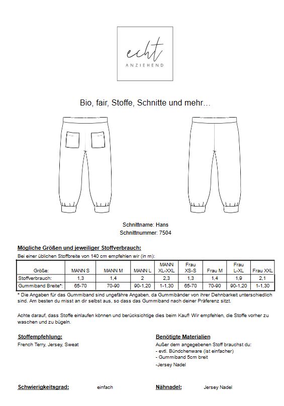 7504 gemütliche Hose Hans